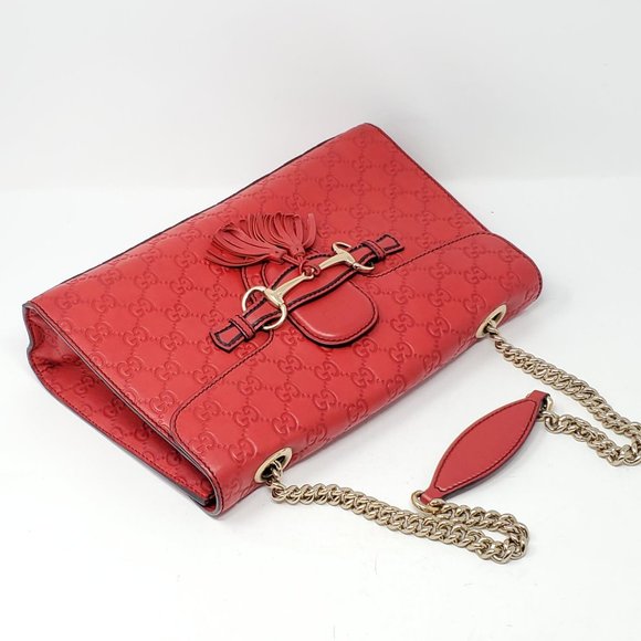 Auth Gucci Medium Emily Red GuccissimaShoulder Bag - Picture 6 of 16